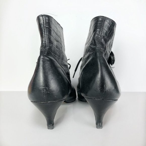 Vtg 80s Embossed Leather Ankle Boots - Picture 7 of 8